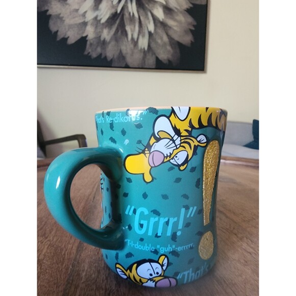 Tigger Mug RARE Disney Winnie the Pooh Green Embossed & Glitter Coffee Cup Tea - Picture 2 of 7